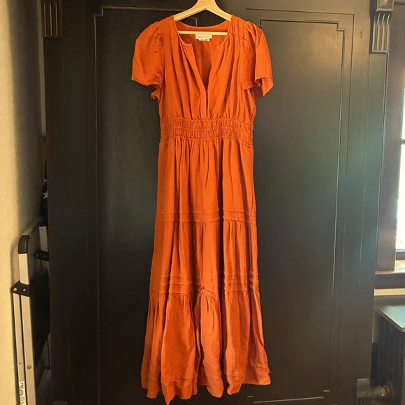 Anthropologie Somerset Linen Blend Orange Maxi Dress Size M - Picture 1 of 5